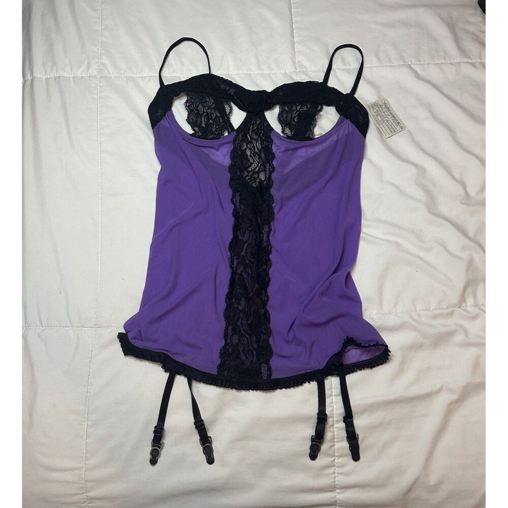 VTG 90s HOT LINGERIE NWT SAMPLE PIECE 1 Of 1 PURPLE CAMI BUSTIER Lace M Y2K Blck